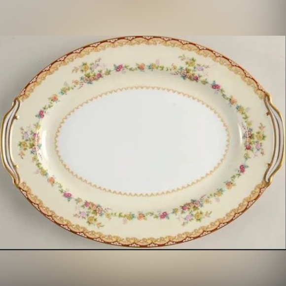 Vintage Discontinued Noritake DIMITY Gold Trim Lug Handled Oval Serving Plate - Picture 2 of 16